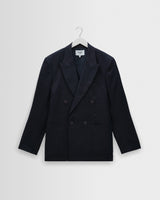 wax london men's Vigo - Navy Linen Double-Breasted Blazer