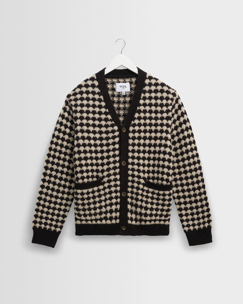 Walker – Schwarzer und cremefarbener Strickcardigan mit Blasenstruktur