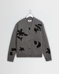 Walker – Grau-schwarz melierter Strickcardigan mit Applikation