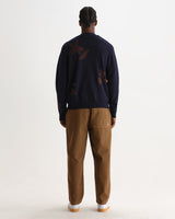 wax london men's Walker - Navy And Brown Felted Applique Knit Cardigan