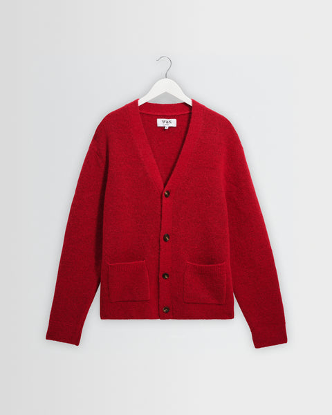 Walker – Rote flauschige Strickjacke aus Wolle