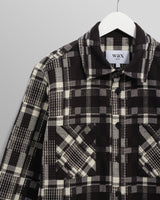 wax london men's Whiting - Black And Ecru Glitch Check Overshirt