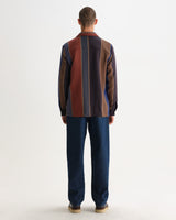 wax london men's Whiting - Blue And Brown Walter Stripe Overshirt