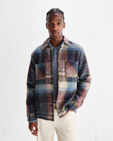 wax london men's Whiting - Blue And Multicolour Check Wool Overshirt