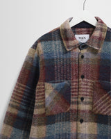 wax london men's Whiting - Blue And Multicolour Check Wool Overshirt