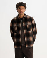 wax london men's Whiting - Brown And Black Elm Wool Blend Check Overshirt