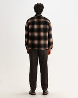 wax london men's Whiting - Brown And Black Elm Wool Blend Check Overshirt