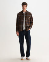 wax london men's Whiting - Brown And Blue Moon Check Overshirt