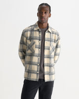 wax london men's Whiting - Ecru And Grey Check Wool Blend Overshirt