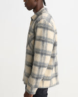 wax london men's Whiting - Ecru And Grey Check Wool Blend Overshirt