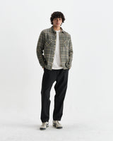 wax london men's Whiting - Green Wool Check Overshirt