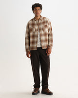 wax london men's Whiting - Natural And Ecru Overlap Check Overshirt