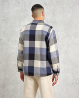 wax london men's Whiting - Navy And Ecru Block Check Overshirt