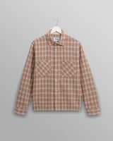wax london men's Whiting - Tan And Multicolour Ladder Check Overshirt