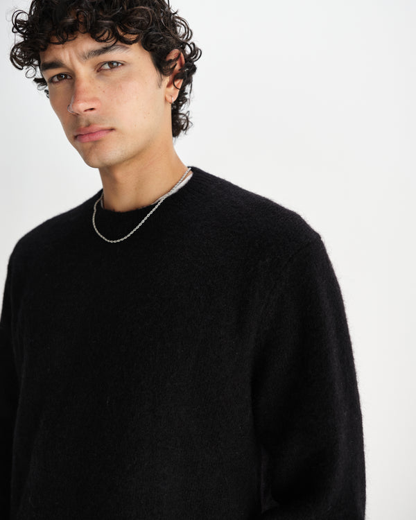 wax london men's Wilde - Black Fluffy Wool Crewneck