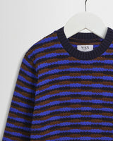 wax london men's Wilde - Blue And Brown Bobble Stripe Crew Jumper