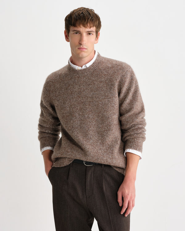 wax london men's Wilde - Brown And Grey Mohair Twist Crew Jumper