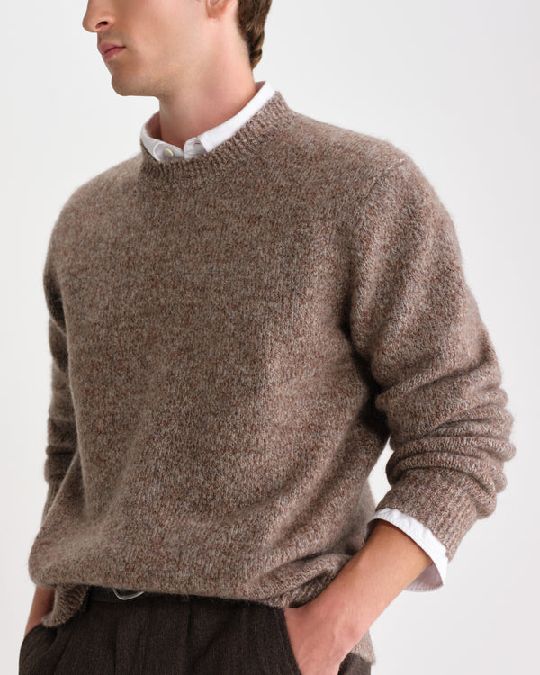 wax london men's Wilde - Brown And Grey Mohair Twist Crew Jumper