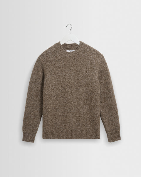Wilde - Braun-grauer Mohair-Twist-Rundhalspullover