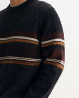 wax london men's Wilde - Charcoal And Brown Bold Stripe Fluffy Wool Crewneck