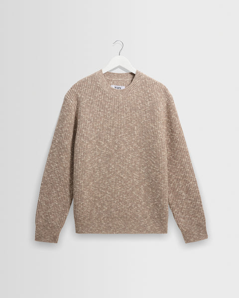 Wilde – Rundhals-Pullover aus gerippter Wolle mit natürlicher Melierung